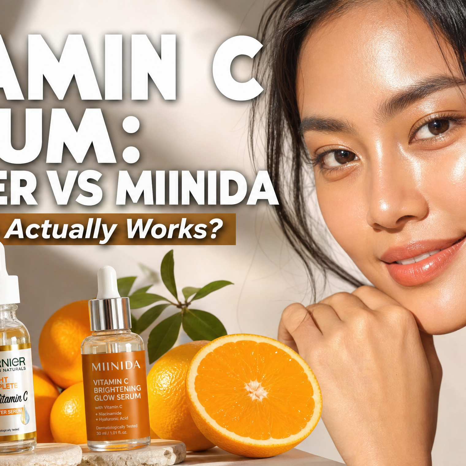 Vitamin C brightening serum comparison — Garnier vs MIINIDA Malaysia